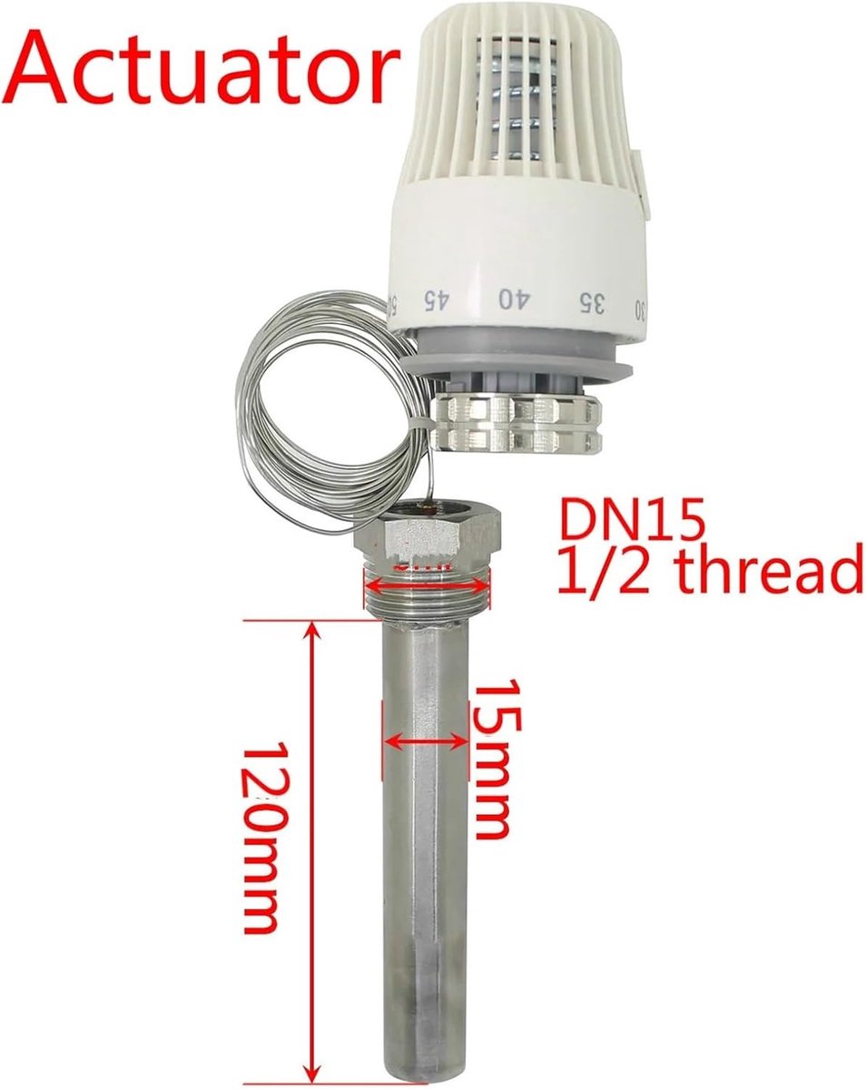 Thermostatische Radiatorkraan - Koper Magneetventiel - Temperatuurregeling Verwarming - 30-70 Graden Bereik - DN25 - Kleurloos