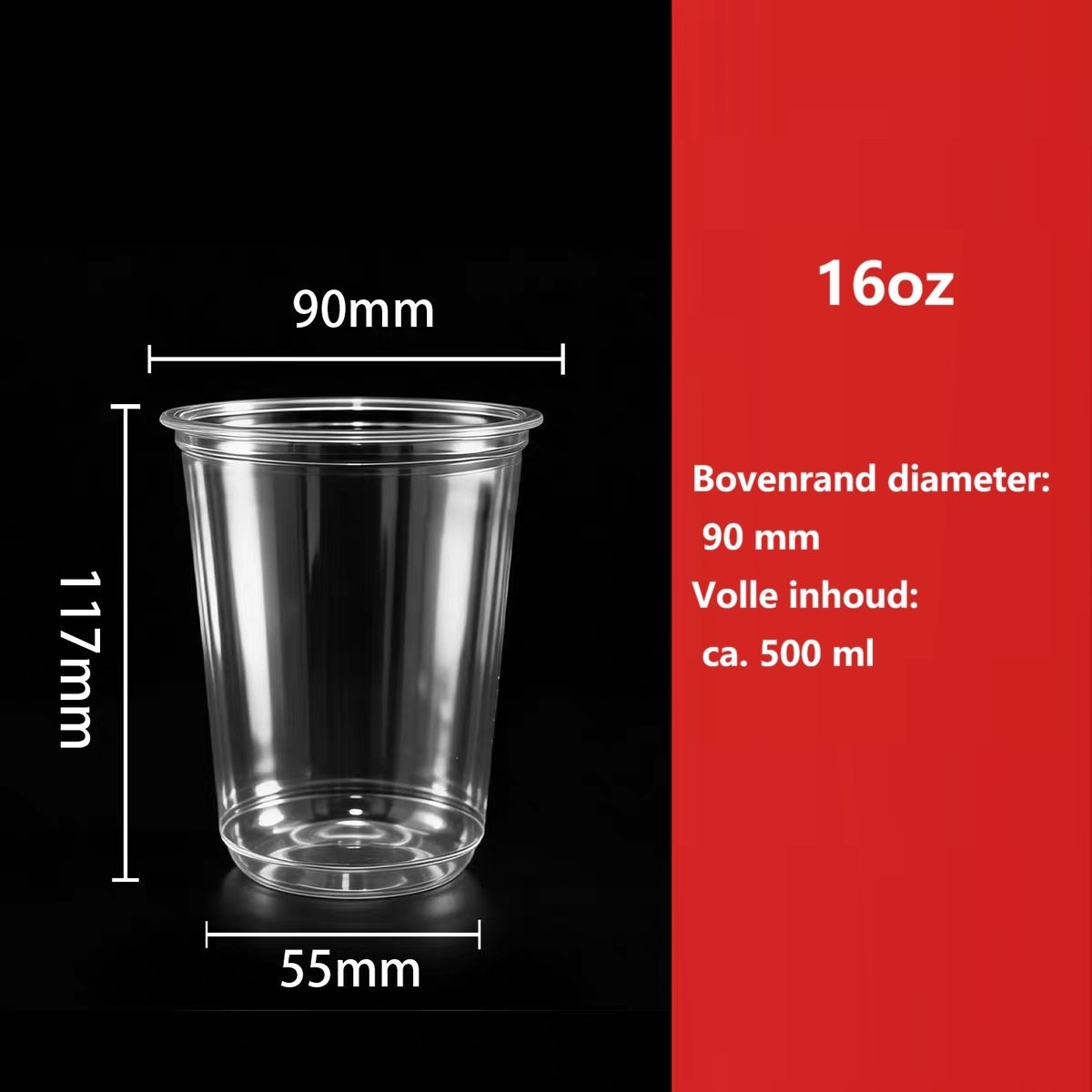 ATXANC U-vormige Wegwerpbekers 16 oz (ca. 500 ml) Ø90 mm – 100 Stuks – Bekers voor Bubble Tea, IJskoffie, Cold Brew, Sap en Koude Dranken