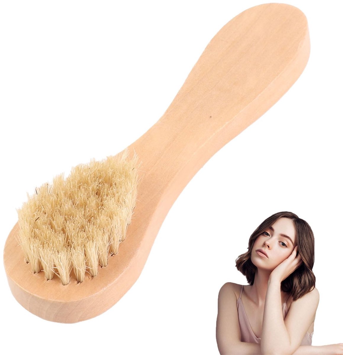 Dailygoods- Gezichtsborstel Ergonomisch - Houten Handgreep - Zachte Scrub - Gezichtsreinigingsborstel - Peeling en Massage - Hoogwaardig Materiaal