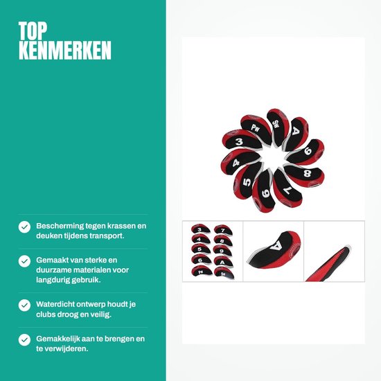 Waterdichte golfclubhoes-set voor golfclubs - 10 stuks, kopbeschermers voor ijzers, beschermhoes voor putter - golfaccessoire met waterdichte bescherming - passend voor de meeste ijzers — afbeelding 3