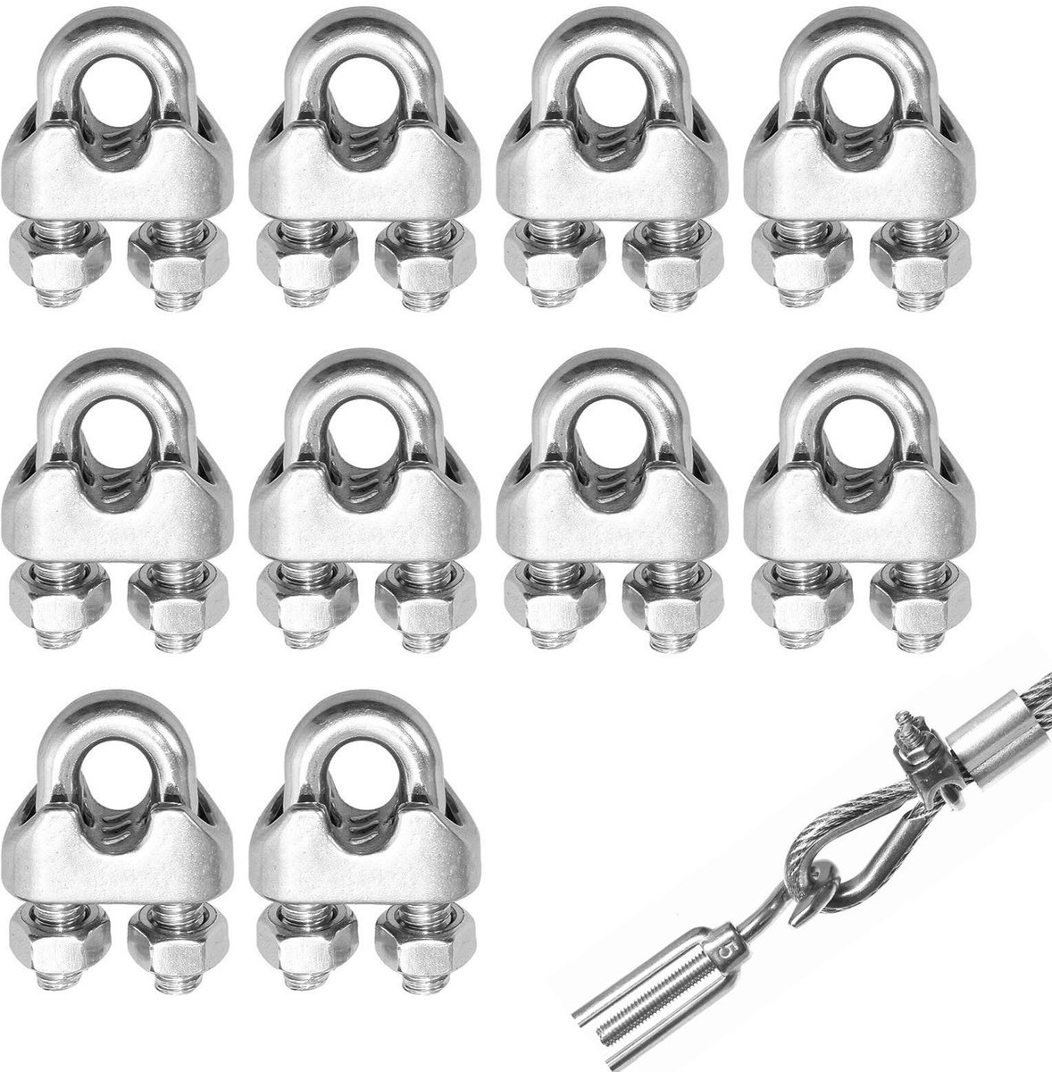 Dailygoods- Staalkabelklemmen 10 stuks - Roestvrij Staal 304 - Antislip Design - Eenvoudige Montage - Duurzaam en Betrouwbaar - Geschikt voor Diverse Toepassingen - Kabelklem