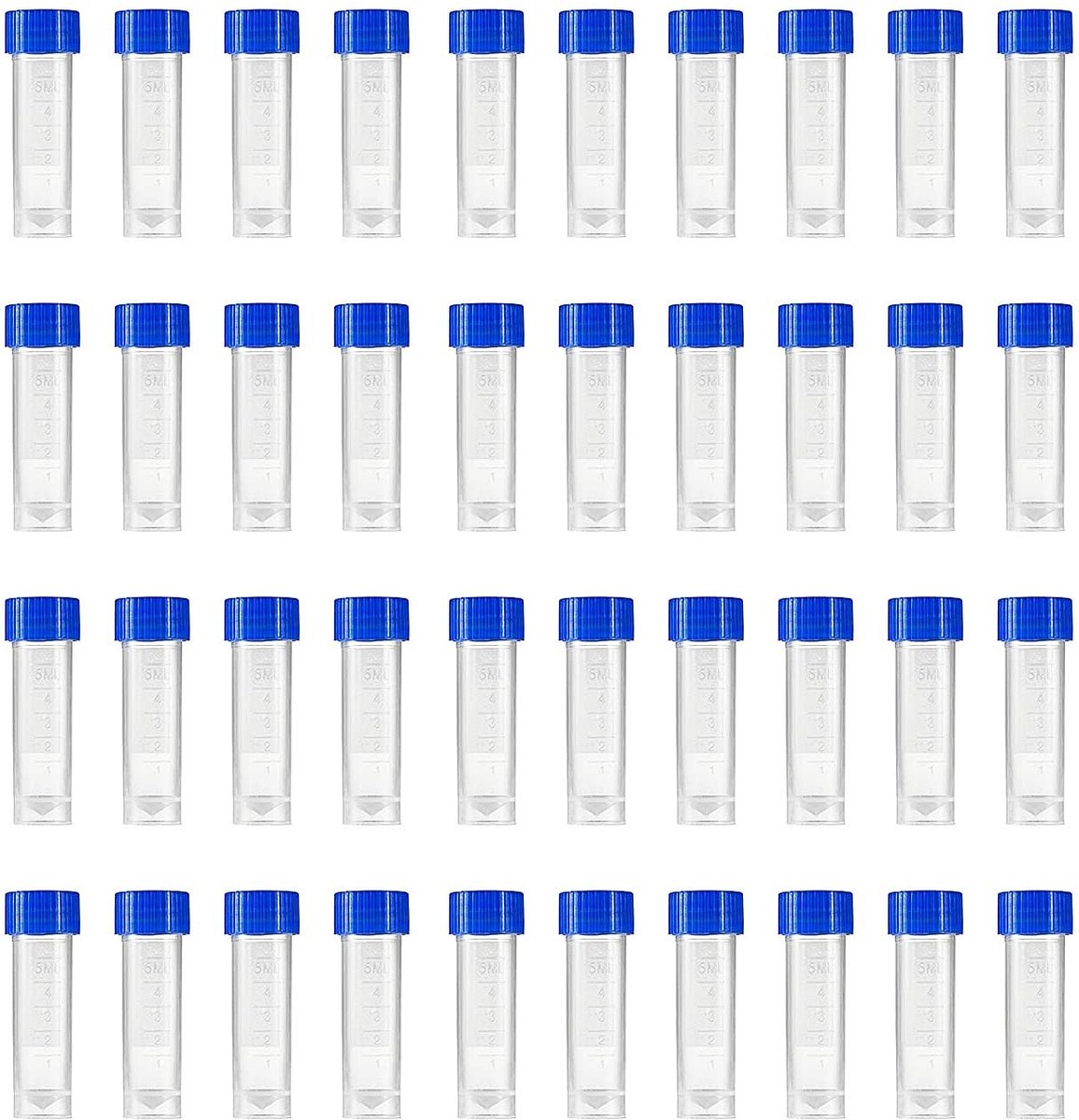 Dailygoods- Proefbuisjes 5ML - 40 Stuks - Kunststof Cryobuisjes - Schroefdop - Laboratorium - Geschikt voor Centrifuges - Monsterbuisjes
