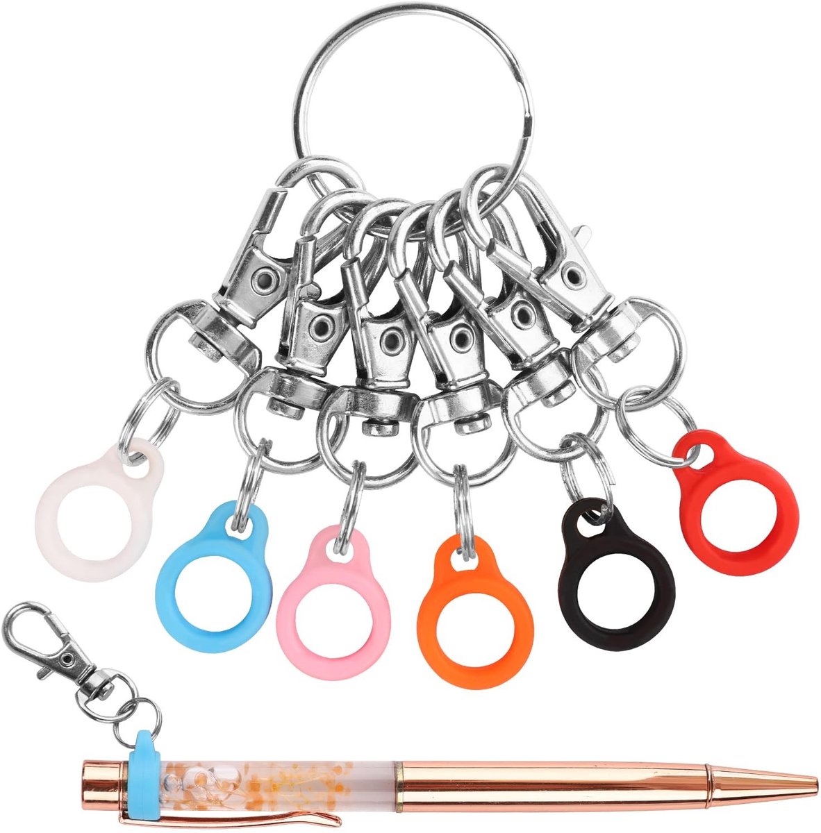 Dailygoods- Penhouder 6 Stuks - Penclips/Siliconenring - Badge Reel Clips - Karabijnsluiting 3 cm - Vervangingsaccessoires - Geschikt voor dagelijks gebruik - Penclip