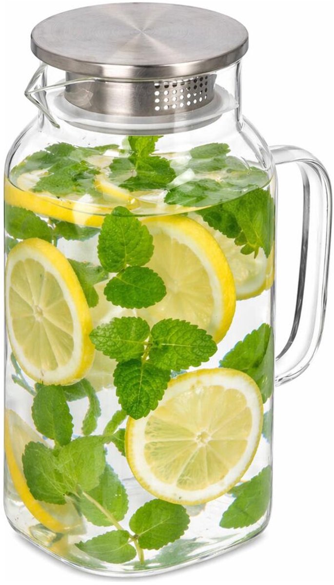 Vivalto Water / sapkan - met RVS deksel - 1,5 ltr - boroscilaat glas - schenkkan