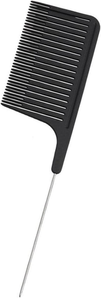 Haarkam met Staartkam - Verfkam Puntkam - Haarkleuring Verdelen - Roestvrijstalen Staart - 21.5 cm - Zwart