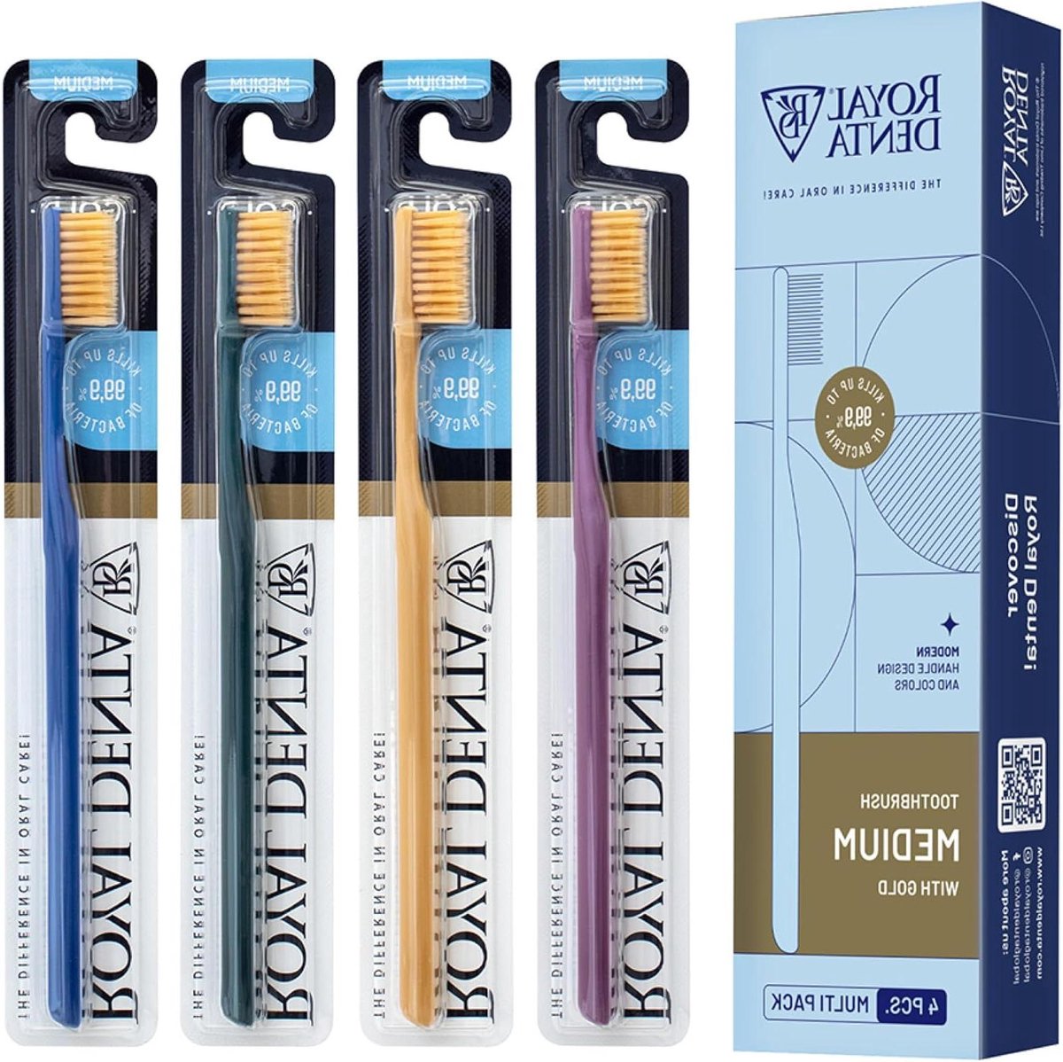 Tandenborstel Pakket - Mondverzorging Set - Dagelijkse Reiniging - Antibacteriële Borstels - 4 Stuks - Goud