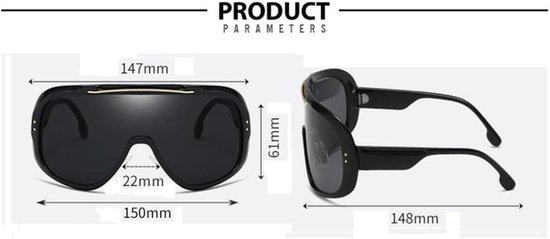 Oversized Zonnebril - Grote Goggles - Bescherming Tegen Zon - UV400 Bescherming - 65mm Lensbreedte - Spiegelend — afbeelding 5