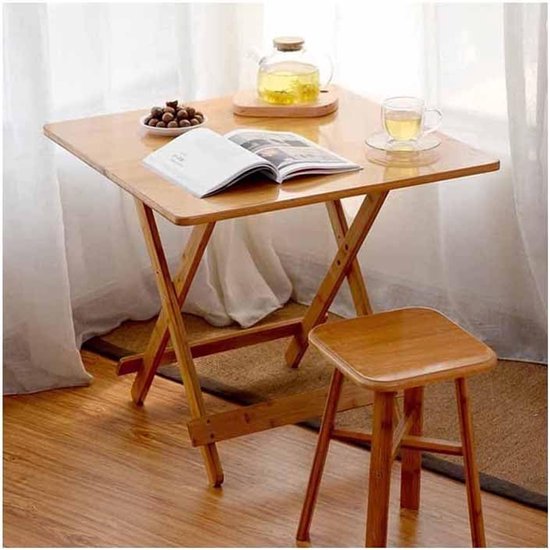 Opklapbare bijzettafel buiten - kleine ronde houten bijzettafel voor terras, woonkamer, camping en slaapkamer - draagbaar koffiemeubilair (68 x 68 x 60 cm) — afbeelding 2