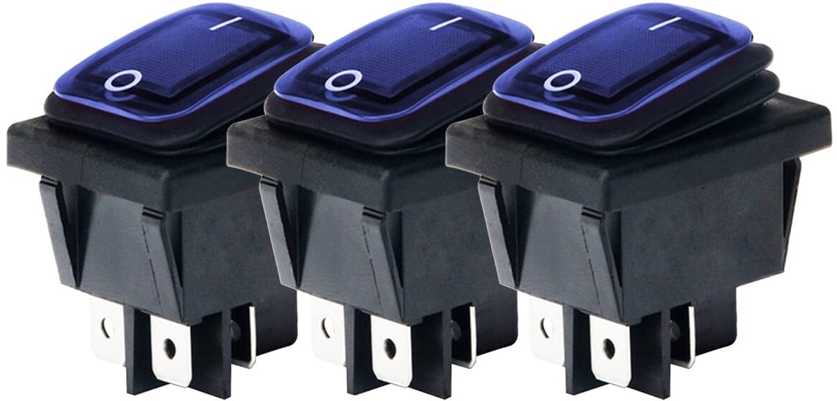 Orbit Electronic Wipschakelaar ON-OFF - 4-pins - 30x22mm - 16A 250V - Spat Waterdicht - KCD4-201-16 - Blauw - 3 stuks