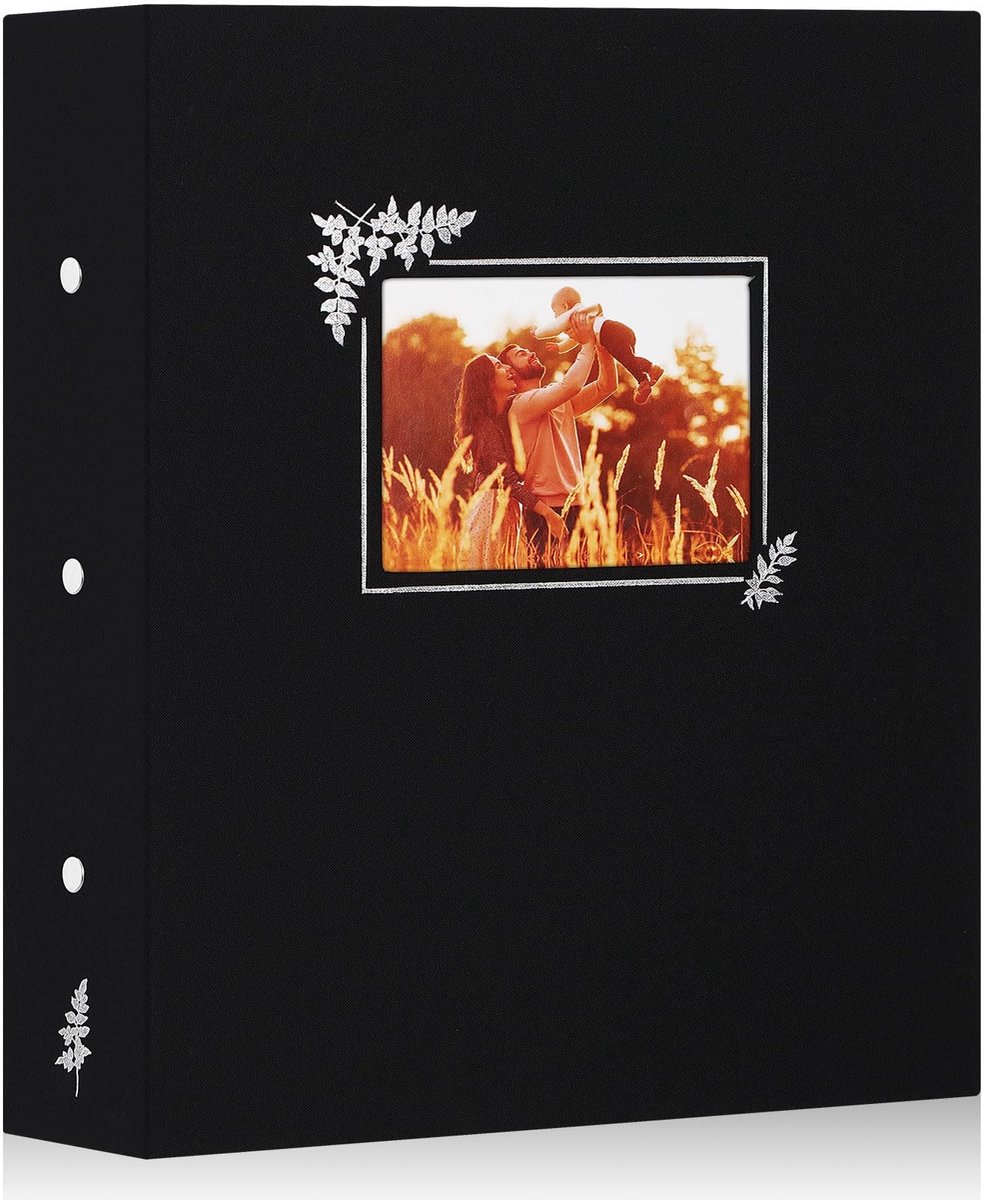 Dailygoods- Fotoalbum Extra Groot - 1000 Compartiments - 11,5x15 cm - Linnen Inleg - Zwart - 200 Pagina's