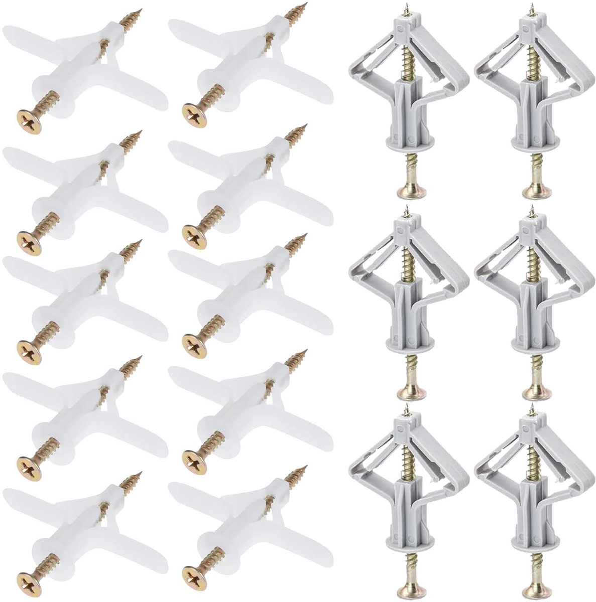 Dailygoods- Gipsplaatstokken 200 Stuks - Holtepluggen/Schroeven - Zelfborende Gipsplaatpluggen - Vliegtuig/Vlinderpluggen - Voor Gipsplaat/Gipsvezelplaten - Hoogwaardig PP/Materiaal - Hollewandpluggen