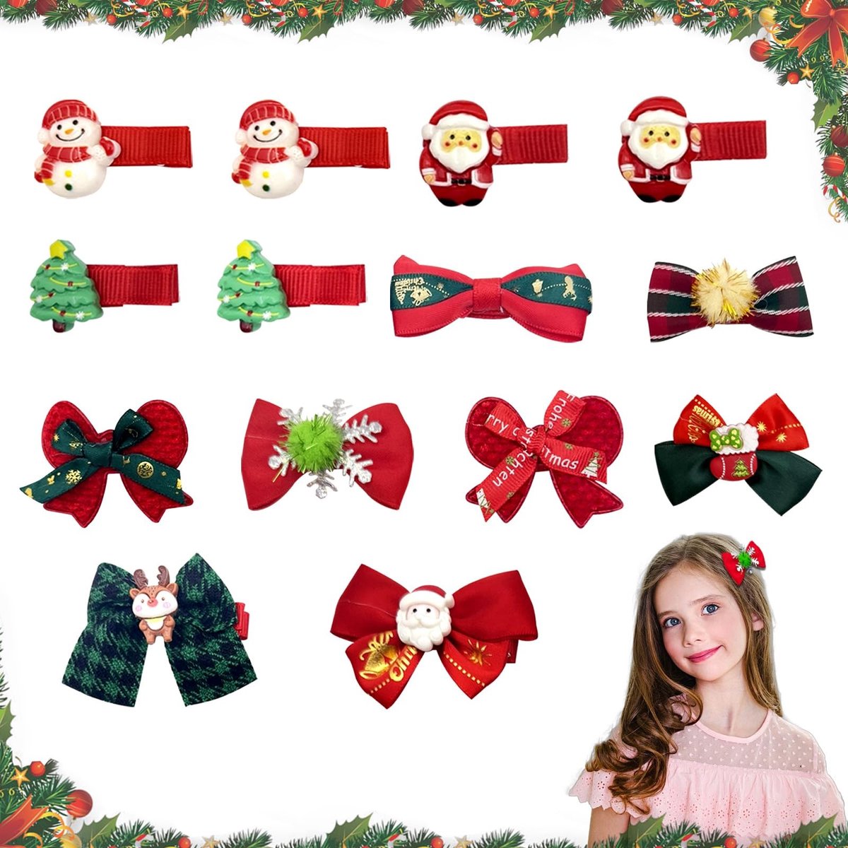 Dailygoods- Haarspelden voor Kerstmis - 15 Haaraccessoires - Schattige Haarspelden - Kerstversiering - Cadeau voor Meisjes - Geschikt voor Feestjes - Haarklemmen