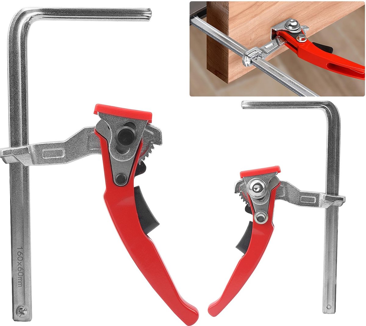Dailygoods- Tafelklem Set van 2 - Stalen Hefboomklem - Snelsluiting 160 mm - Keeldiepte 60 mm - Voor Slijpen/Snijden - Hoogwaardige Kwaliteit - Klem