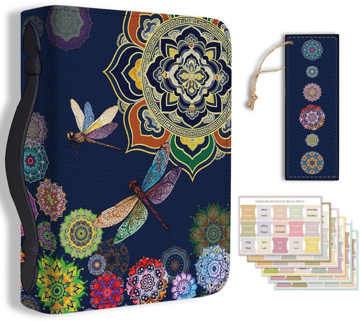 Dailygoods- Bijbelcover Groot Formaat - PU Lederen Hoes - Mandala Design - Bookmark - Draagtas - Index Stickers - 28,5 cm x 20,3 cm x 5,9 cm - Bijbeltas