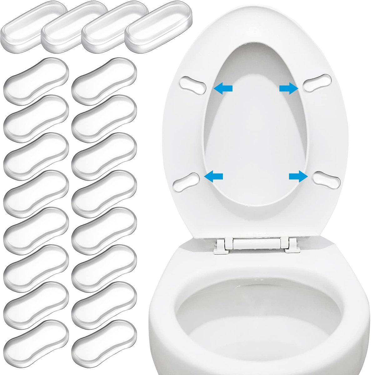 Dailygoods- Toiletbril Bumpers Set van 20 - Rubber Bumpers - Herbruikbaar en Wasbaar - Antislip - Geluidsdempend - Transparant Silicoon - Toiletdeksel