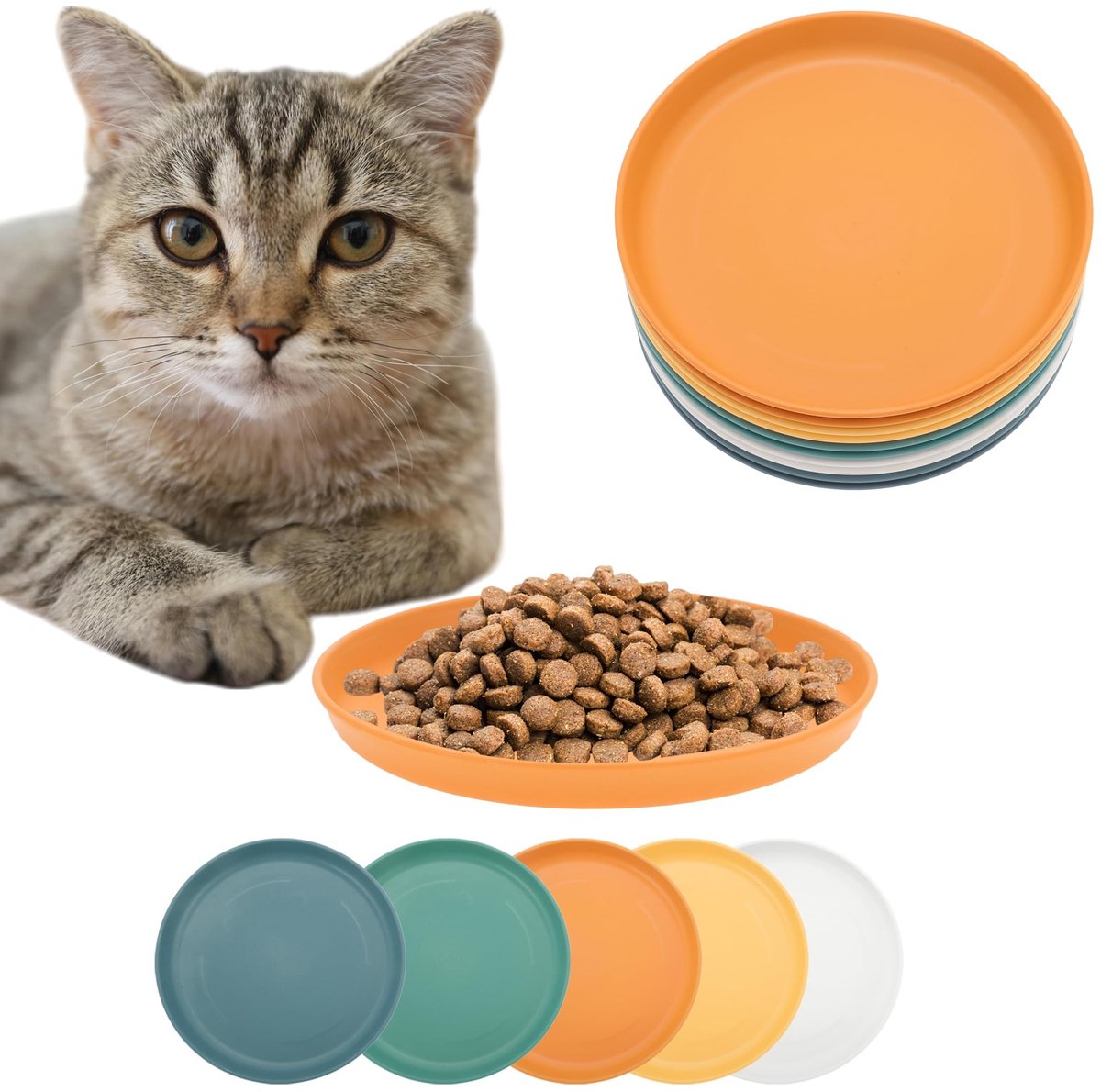Dailygoods- Kattenschaal 10 Stuks - Platte Kattenvoerbak - Ronde Eetbak - Diepblauw/Groen - Hoogwaardig PP-Materiaal - Veilig en Milieuvriendelijk