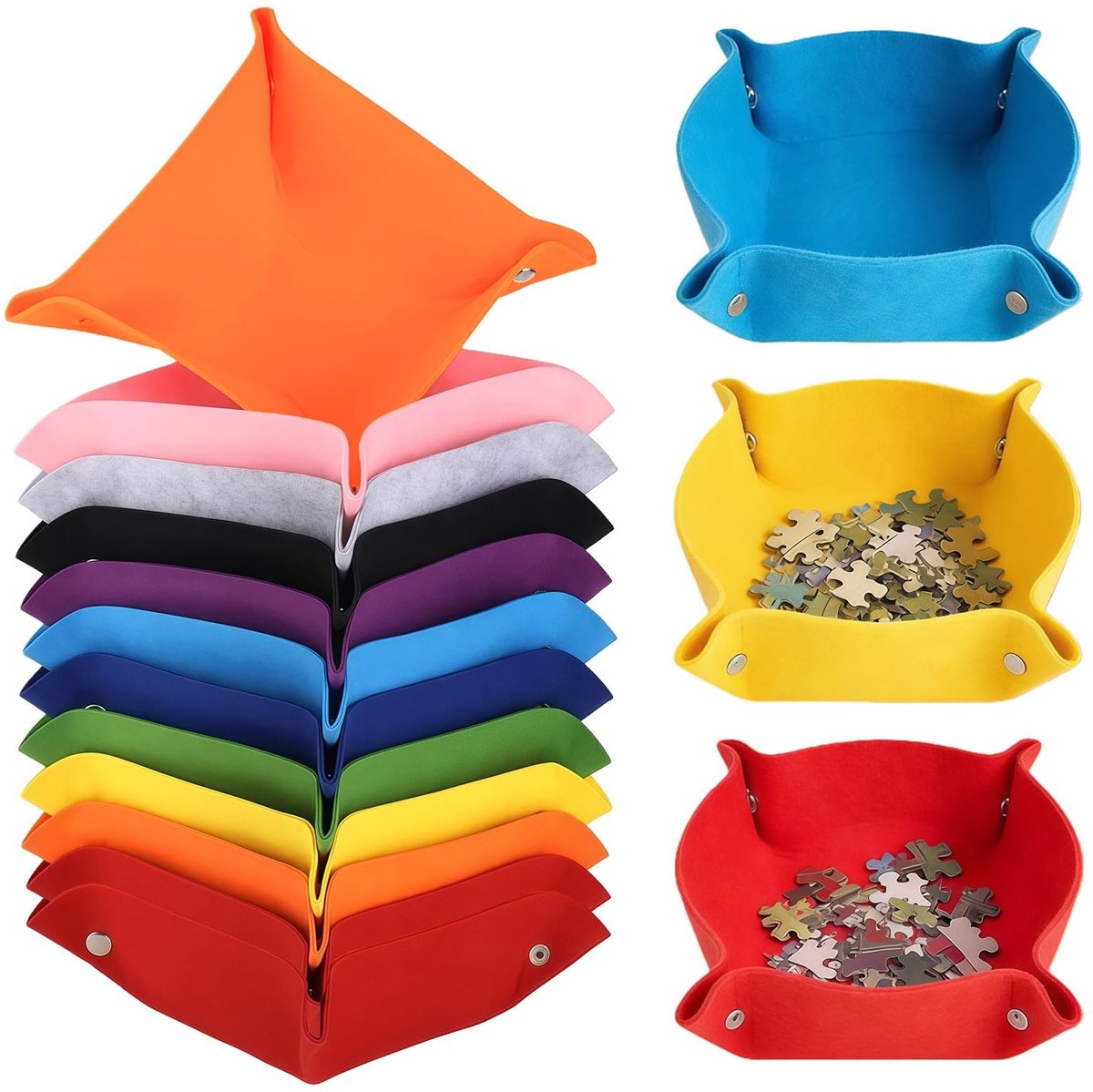 Dailygoods- Puzzel-sorteerder met 12 stuks - Stapelbare Vilten Schalen - Professionele Puzzelaccessoires - Sorteren op Kleur/Vorm - Robuuste Opbergoplossing - Drukknopen voor Snelle Omzetting - Puzzelbakjes