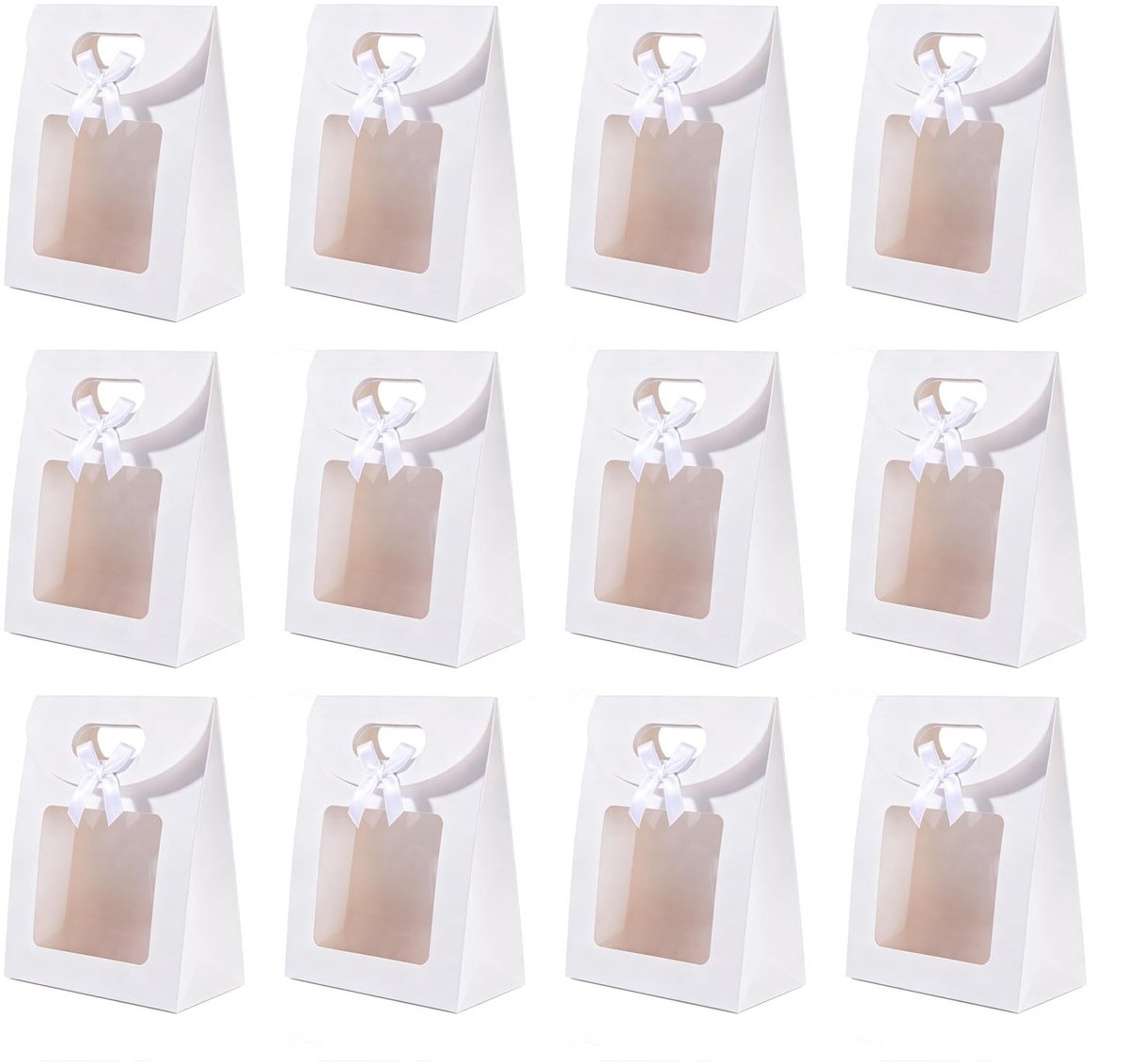 Dailygoods- Geschenkzakjes 12 stuks - Transparant met venster - Opvouwbaar ontwerp - 20 x 14 x 7 cm - Ideaal voor koekjes/snoep - Witte geschenkzakjes - Geschenktassen