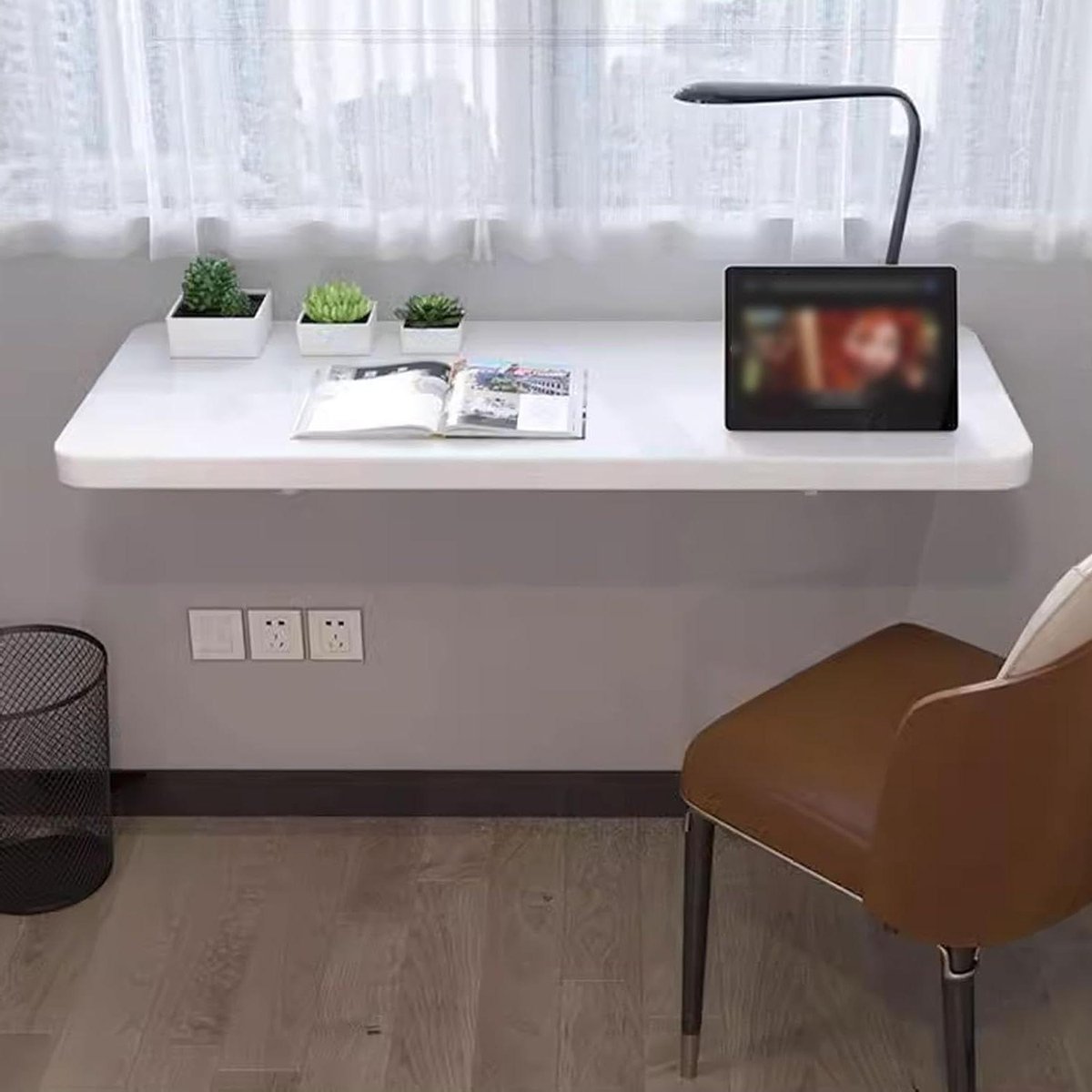 Opvouwbaar bureau - Muurtafel klaptafel - Ruimtebesparend werken - Boogvormig ontwerp - 40x30cm - Wit