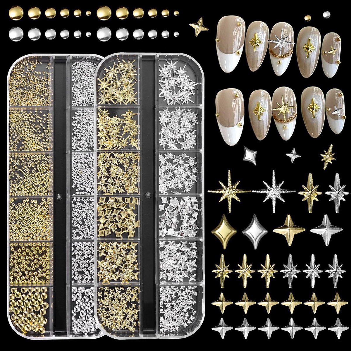 Dailygoods - Set van 2 Stervormige Nagel Charms met Strass Steentjes