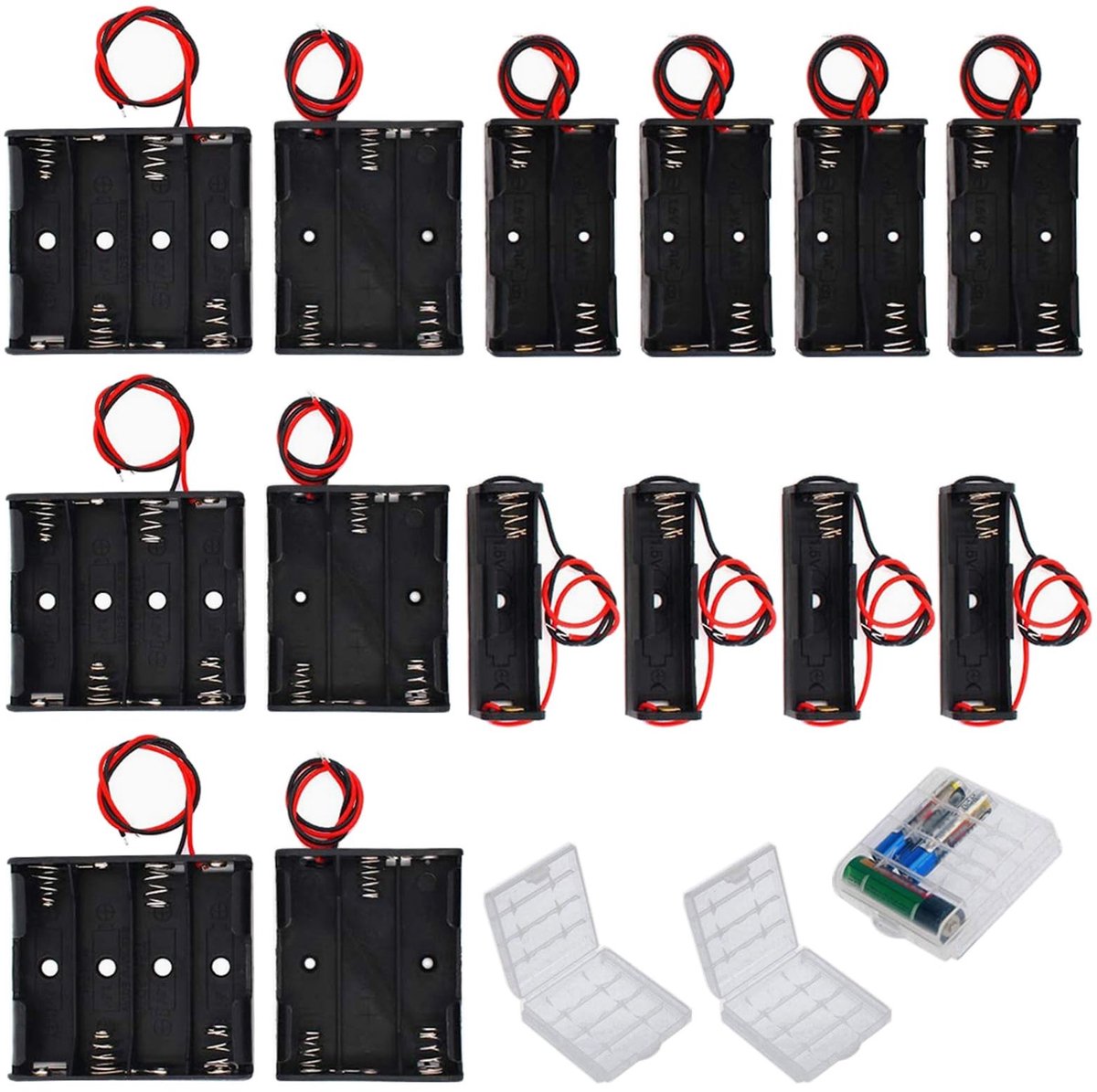 Dailygoods - 14 Stuks AA Batterijhouders met Aansluitkabel en Opbergdoos