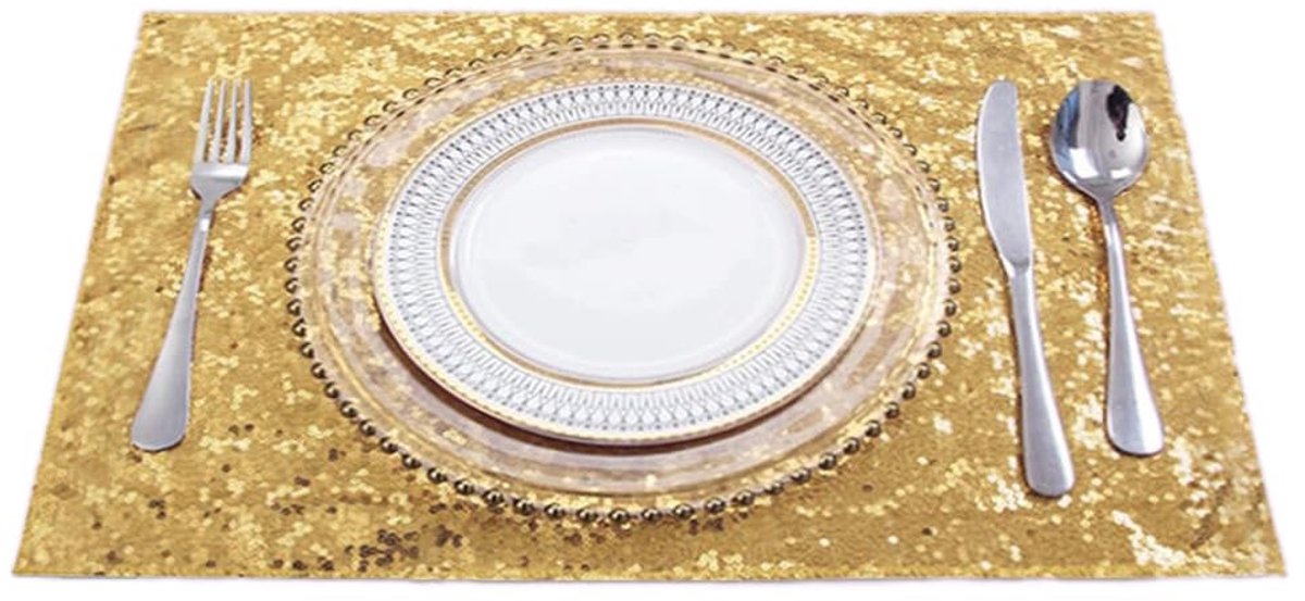 Dailygoods - Set van 4 Pailletten Placemat 30 x 45 cm Afwasbaar en Hittebestendig