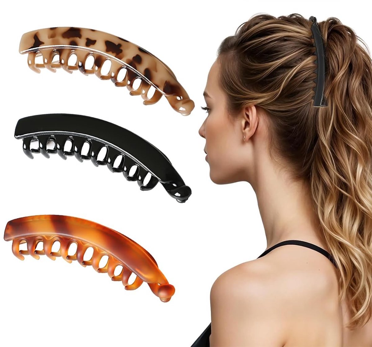 Dailygoods - Set van 3 Grote Bananenhaarklemmen voor Dames