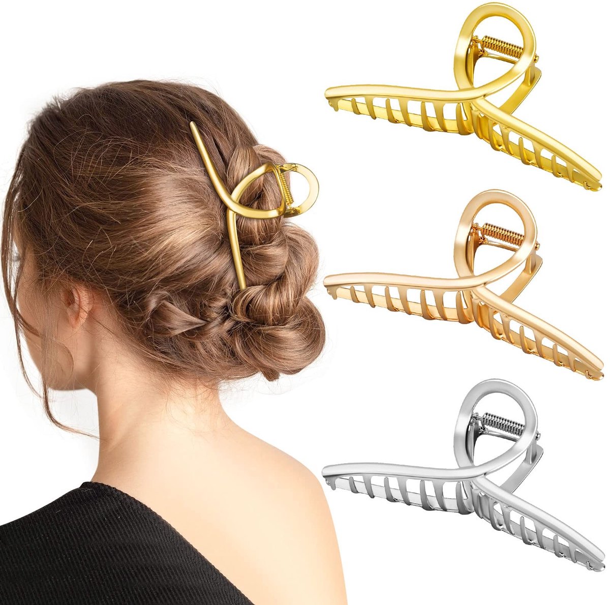Dailygoods - Set van 3 Grote Antislip Haarklemmen voor Dik Haar