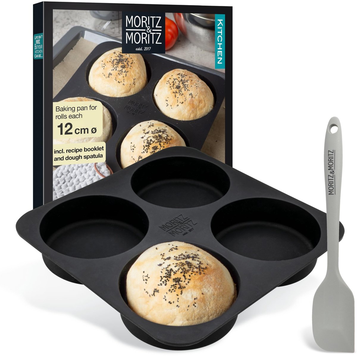 Dailygoods - Siliconen Bakvorm voor Burger Buns Ø 12 cm met Deegschraper en Receptenboekje