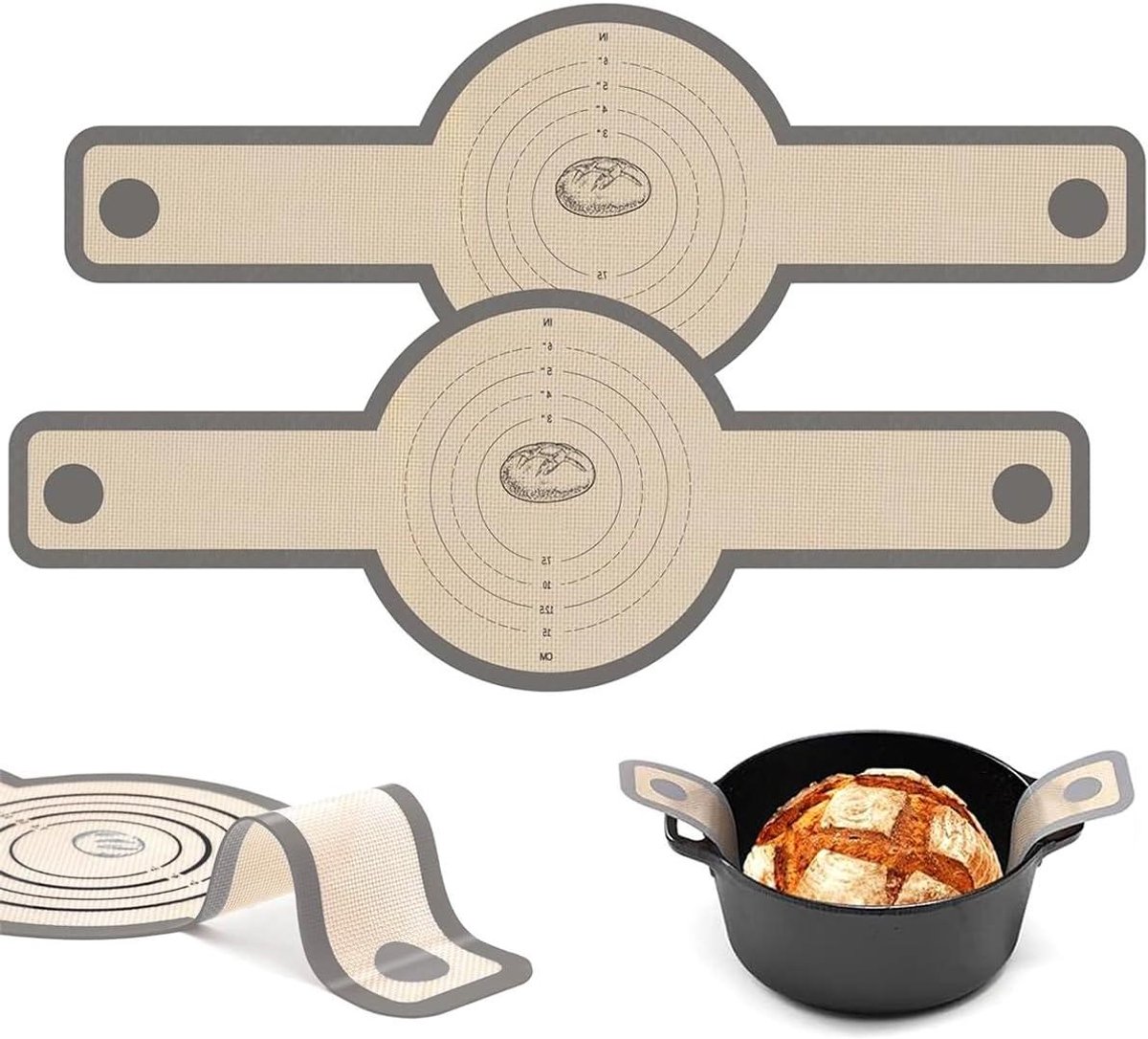 Siliconen Bakmatten - Bakplaten - Brood Bakken - Hittebestendige Handgrepen - Set van 2 - Grijs