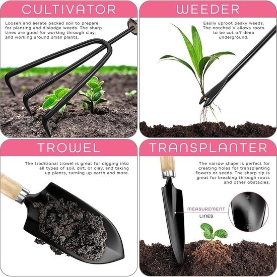 Gereedschapsset Tuinieren - Handgereedschap Set - Planten en Snoeien - Ergonomische Houten Grepen - 325 x 20 x 8 cm — afbeelding 3