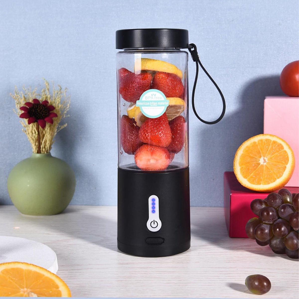 Oplaadbare draagbare minimixer met USB-aansluiting - mini fruitmixer - 530 ml - Zwart