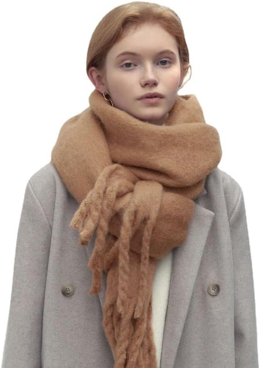 Dames Lange Sjaal voor de Winter met Franje, Warme Effen Sjaal, Tassel Sjaal voor Herfst en Winter - 45 x 230 cm - Zwart