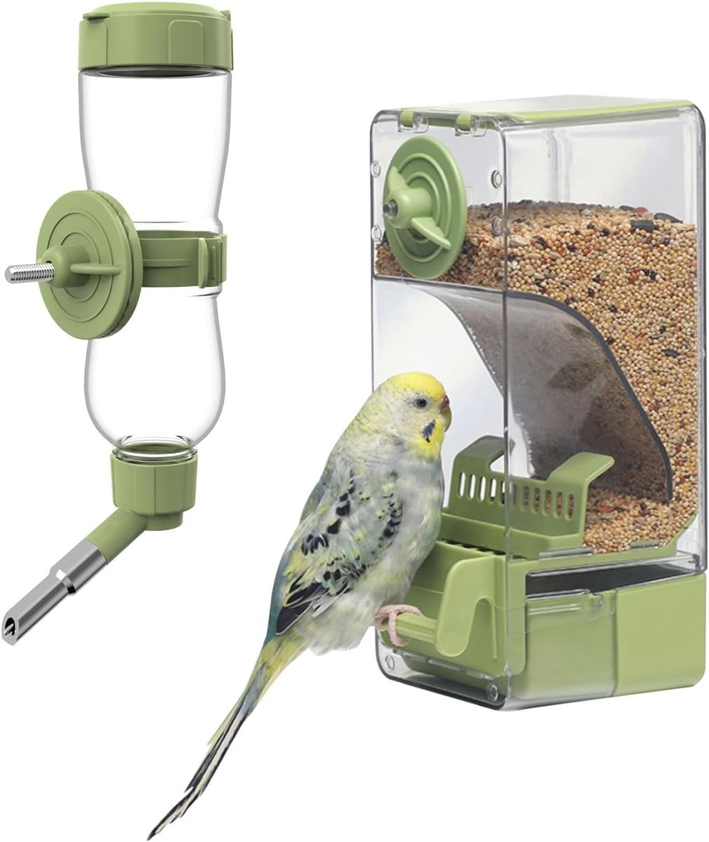 Automatische Voederdispenser Set voor Vogelkooi met Zitstok voor Parkieten, Kanaries en Vinken