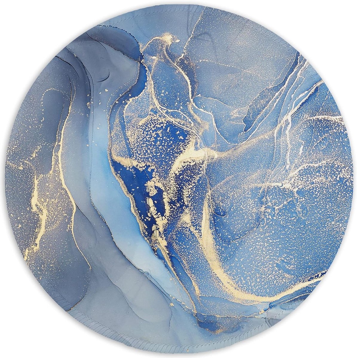 Ronde Muismat met Gestikte Rand, Premium Textuur, Waterdicht en Antislip, Ideaal voor Laptop en PC, Schattig Ontwerp met Blauwe Marmerprint, Desk Accessories