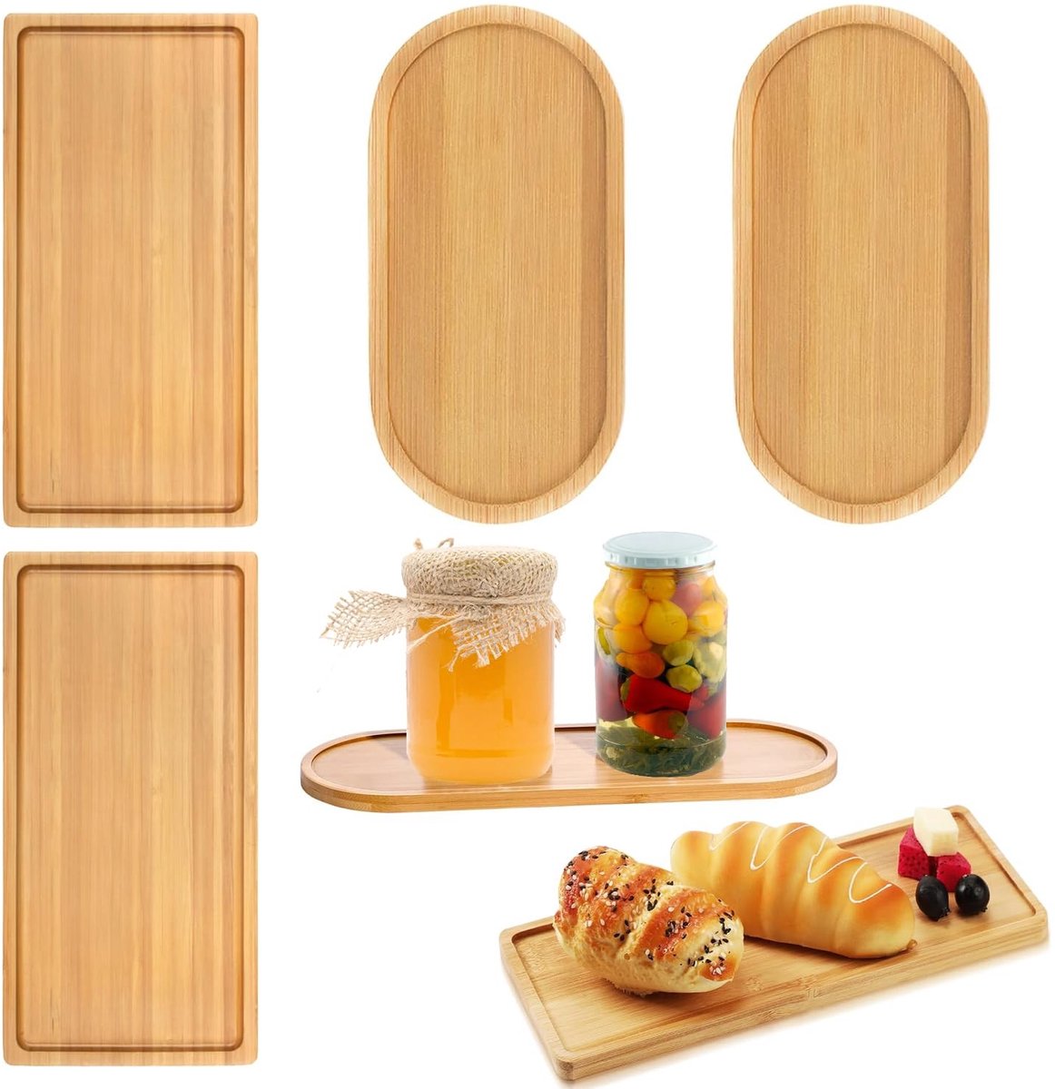Dailygoods - Set van 4 Decoratieve Bamboe Dienbladen voor Koffie en Snacks