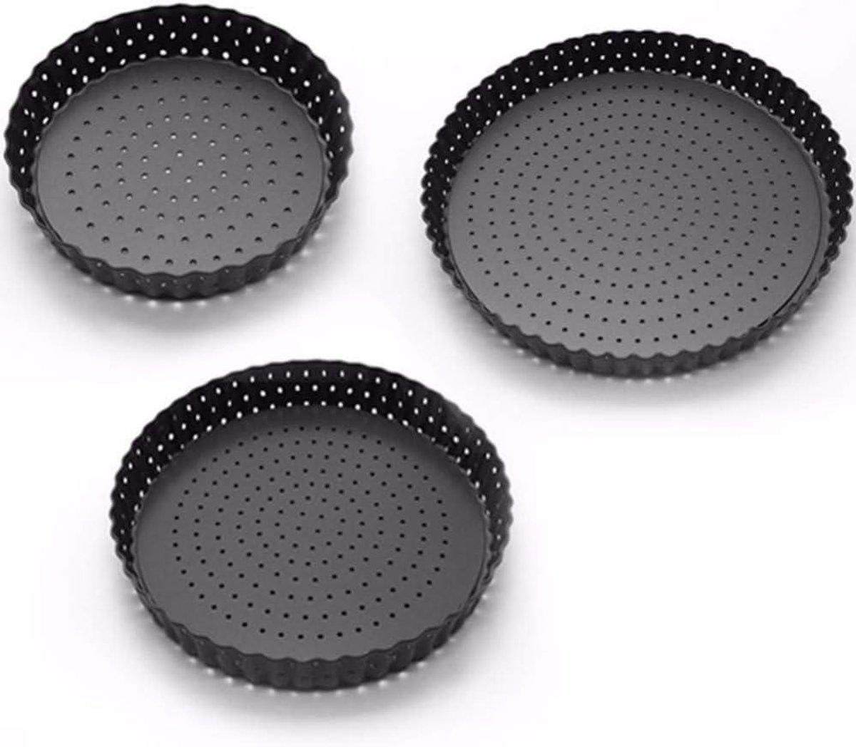 Bakvormen Set - Taartvormen Quiche - Gebak Maken - Geperforeerde Bodem - 3 Stuks - Grijs