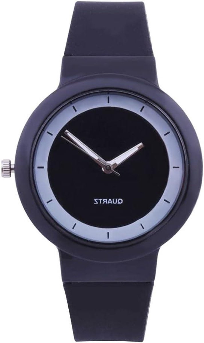 Modieus Horloge - Unisex Tijdwaarnemer - Dagelijks Gebruik - Gemakkelijk Lezen - Siliconen Band - Zwart