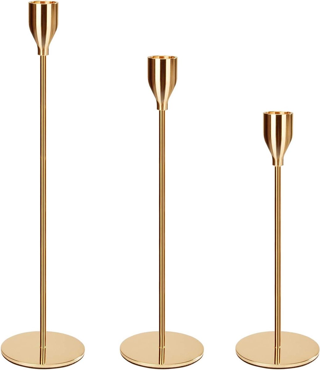 Decoratieve kandelaar - Kaarsenhouder set - Diner met sfeer - Stabiele ronde basis - 3 stuks 23-33cm - Zwart