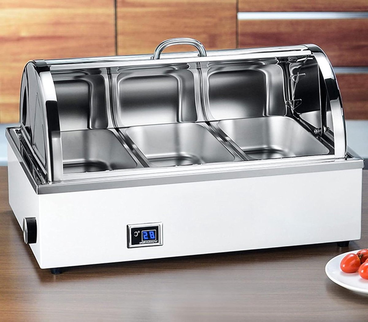 Elektrische Voedselwarmer - Buffetpan Chafing Dish - Buffetten Warm Houden - Digitaal Display - 9L Capaciteit - Zilverkleurig