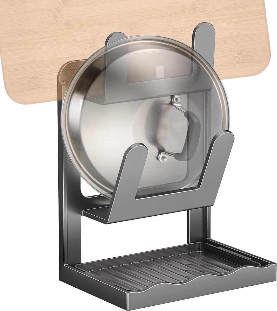 Dekselrek - Pan Organizer - Keuken Opruimen - Verstelbare Sleuven - 27.5 cm Hoog - Grijs