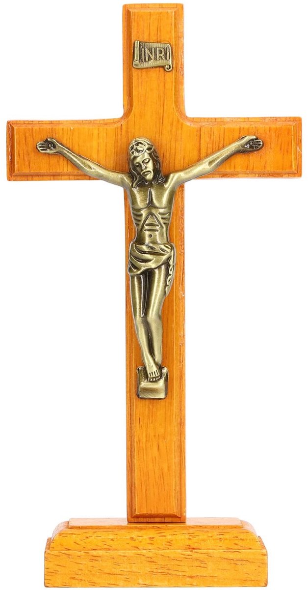 Cosensi - Dailygoods - Kruisbeeld Staand Jezus - Houten Decoratie - Eenvoudig te Installeren - Beukenhout - Religieuze Bid Benodigdheden - Voor Geloofsgenoten -