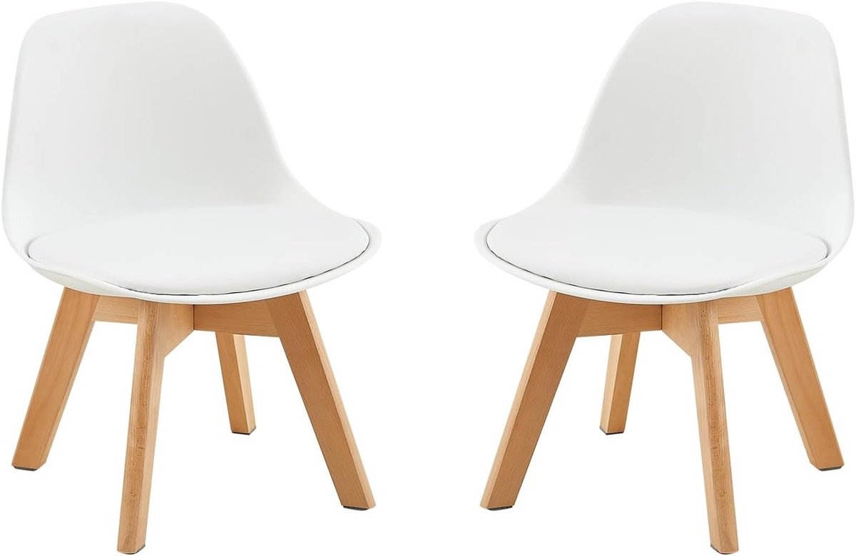 Set van 2 Kinderstoelen met Houten Poten, Stabiele Hoge Stoelen met Rugleuning voor Kinderen van 1-6 Jaar, Perfect voor Speelkamers en Eetruimtes