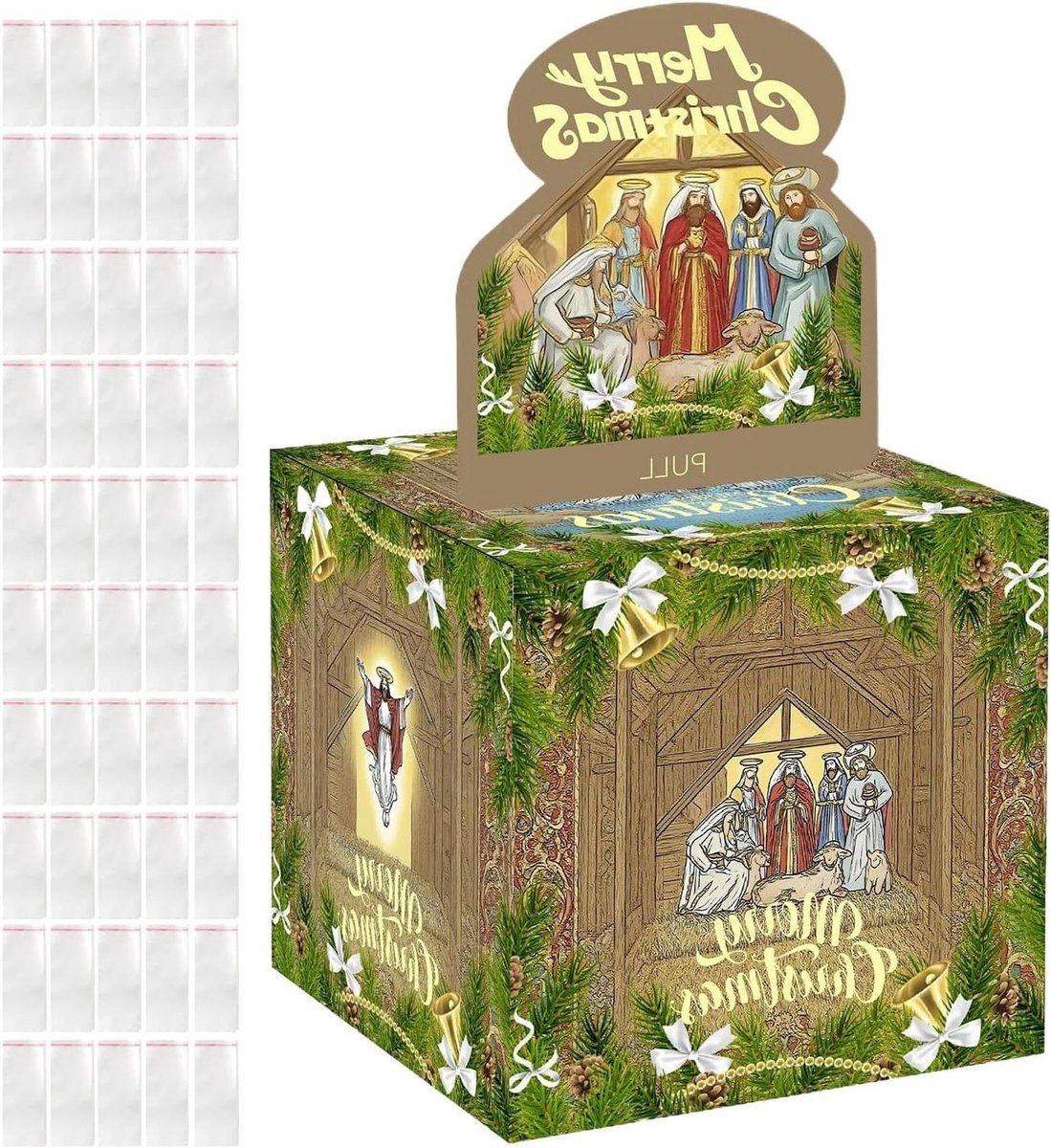 Kerst Pull Spaarpot - Vakantie Cash Box - Feestelijk Cadeau - Interactief Geld Presenteren - 24x24x3 cm - Feestelijk