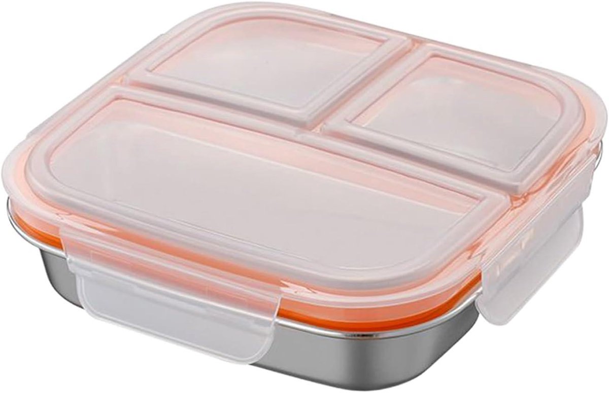 Lunchbox RVS - Voedselcontainers - Maaltijden Meenemen - Drie Compartimenten - 600ml - Wit