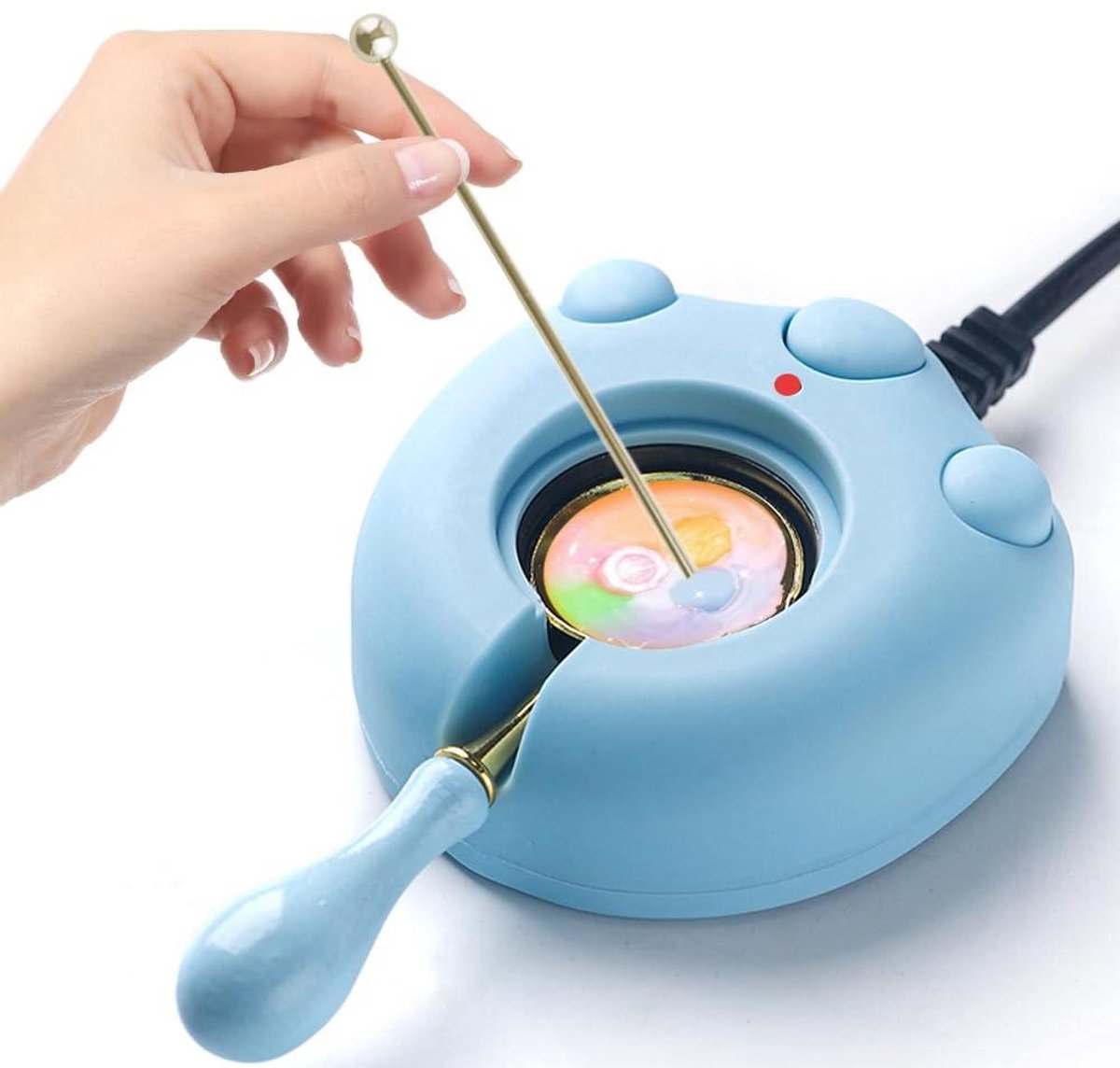 Elektrische Wax Warmer - Smelter voor Zegels - DIY Ambachtelijk Werk - Elektrische Verwarming Veiliger - Inclusief Lepel - Blauw