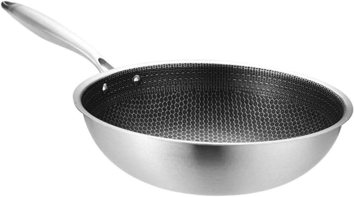 Mikinona Rvs Koekenpan Honingraatkorrel Wokpan Voor Inductie Antiaanbak Ergonomische Handgreep Gemakkelijk Schoon Te Maken