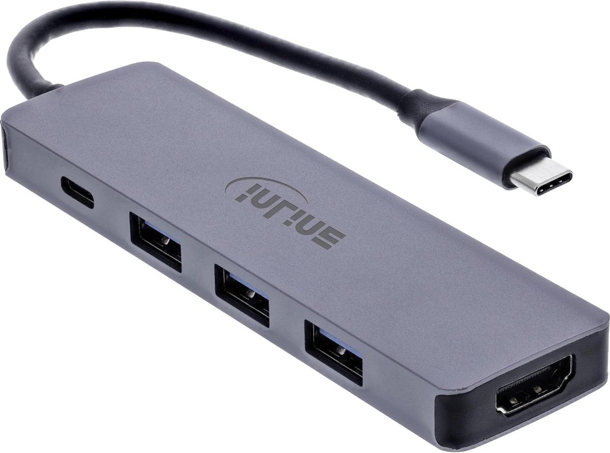 Multifunctionele Hub - USB C Adapter - Werkplek Uitbreiden - Aluminium Behuizing - 11 cm - Grijs