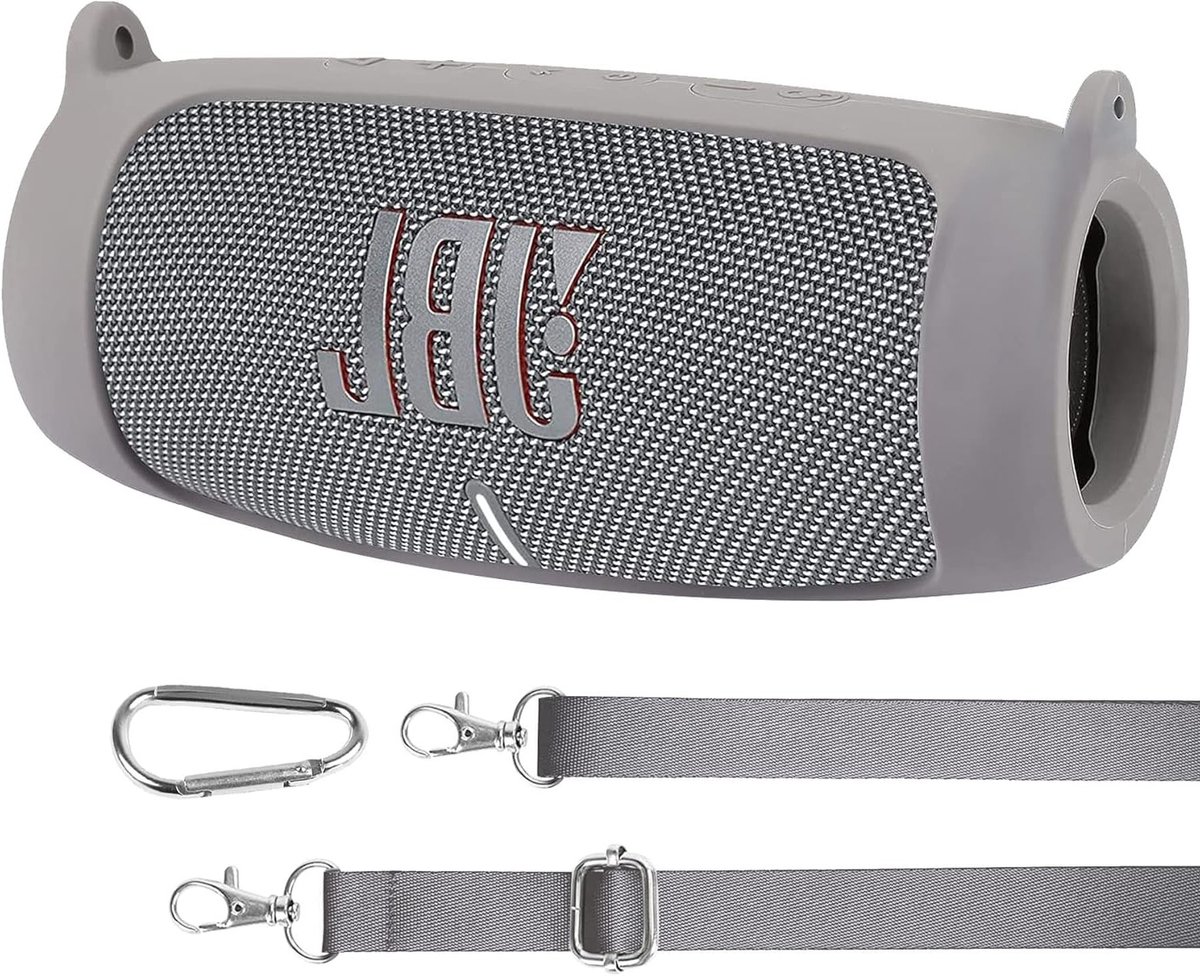 Draagbare Ultralichte Silicone Beschermhoes voor JBL Charge 5, Inclusief Carabiner en Schouderband, Ideaal voor WiFi en Bluetooth Speakers