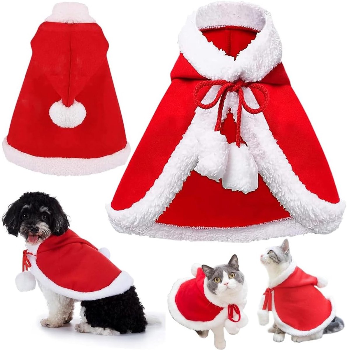 Honden- en kattenkerstcape voor feestelijke gelegenheden, Halloween, verjaardagen en kostuums, maat S